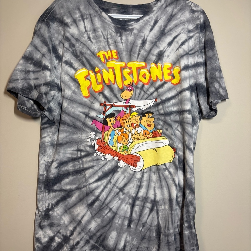 Men’s grey Tie-Dye Graphic Flintstones TEE large